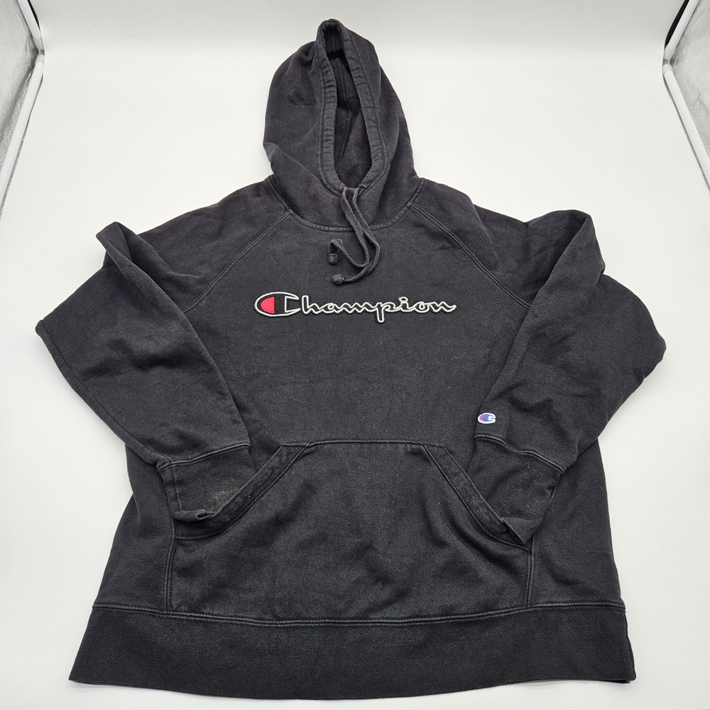 Champion‎ Hoodie Black Pullover Hooded Sweatshirt Mens Womens Size L G